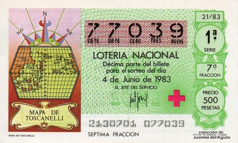 Décimo de Lotería Nacional de 1983 Sorteo 21 - MAPA DE TOSCANELLI