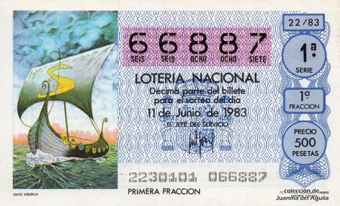Décimo de Lotería Nacional de 1983 Sorteo 22 - NAVE VIKINGA