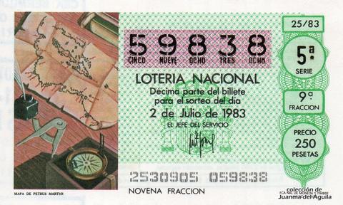 Décimo de Lotería Nacional de 1983 Sorteo 25 - MAPA DE PETRUS MARTYR