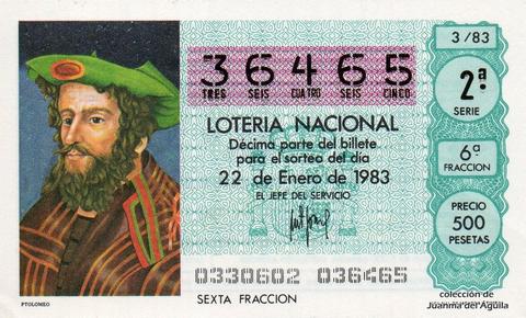 Décimo de Lotería Nacional de 1983 Sorteo 3 - PTOLOMEO