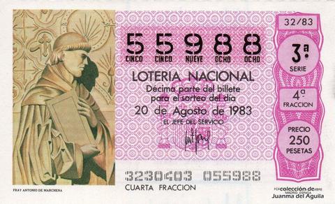 Décimo de Lotería Nacional de 1983 Sorteo 32 - FRAY ANTONIO DE MARCHENA