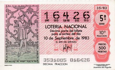 Décimo de Lotería Nacional de 1983 Sorteo 35 - MARCO POLO