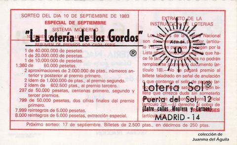 Reverso del décimo de Lotería Nacional de 1983 Sorteo 35