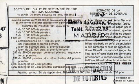 Reverso décimo de Lotería 1983 / 36