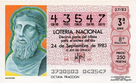 Décimo de Lotería Nacional de 1983 Sorteo 37 - ERATOSTENES