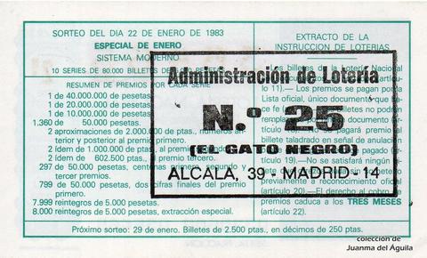 Reverso del décimo de Lotería Nacional de 1983 Sorteo 3