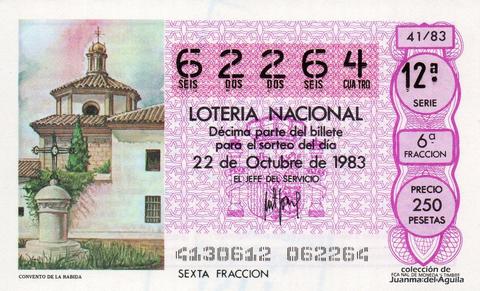 Décimo de Lotería Nacional de 1983 Sorteo 41 - CONVENTO DE LA RABIDA
