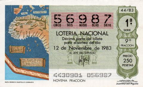 Décimo de Lotería Nacional de 1983 Sorteo 44 - MAPA HENRICUS MARTELLUS GERMANUS
