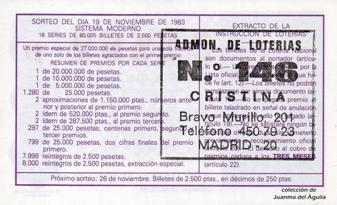 Reverso del décimo de Lotería Nacional de 1983 Sorteo 45