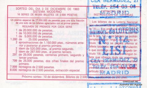 Reverso del décimo de Lotería Nacional de 1983 Sorteo 47
