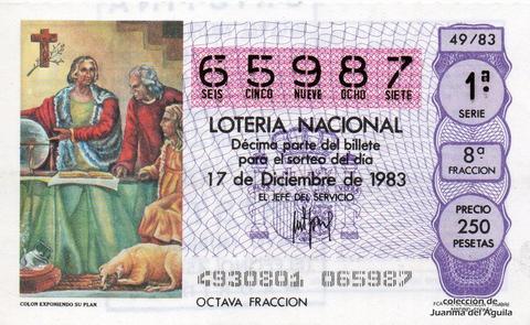 Décimo de Lotería Nacional de 1983 Sorteo 49 - COLON EXPONIENDO SU PLAN