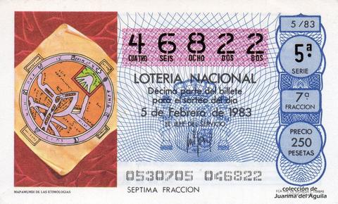 Décimo de Lotería Nacional de 1983 Sorteo 5 - MAPAMUNDI DE LAS ETIMOLOGIAS