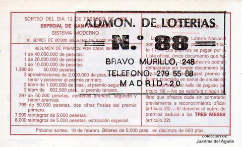Reverso del décimo de Lotería Nacional de 1983 Sorteo 6