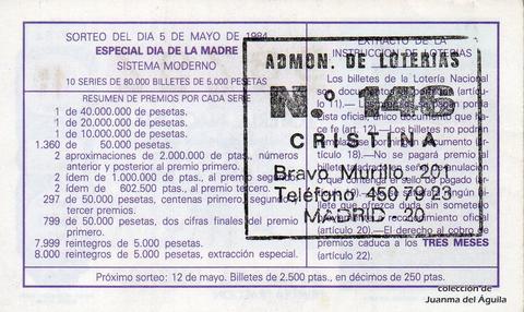 Reverso décimo de Lotería 1984 / 17