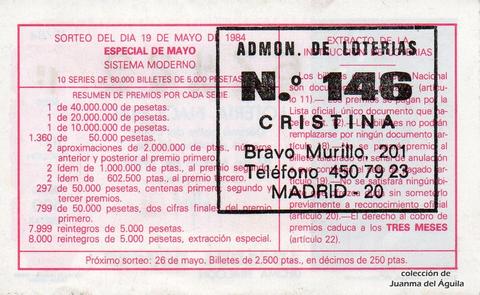 Reverso décimo de Lotería 1984 / 19