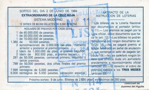 Reverso décimo de Lotería 1984 / 21