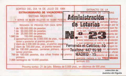 Reverso décimo de Lotería 1984 / 27