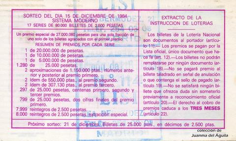 Reverso décimo de Lotería 1984 / 49
