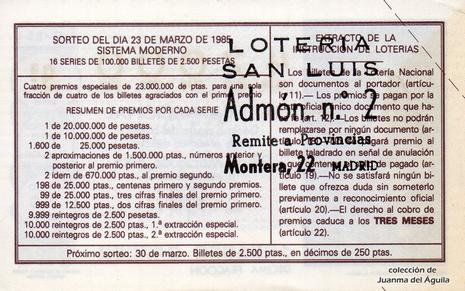 Reverso décimo de Lotería 1985 / 12