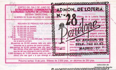 Reverso décimo de Lotería 1985 / 21