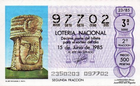 Décimo de Lotería Nacional de 1985 Sorteo 23 - EL REY DE KABAH. CULTURA MAYA
