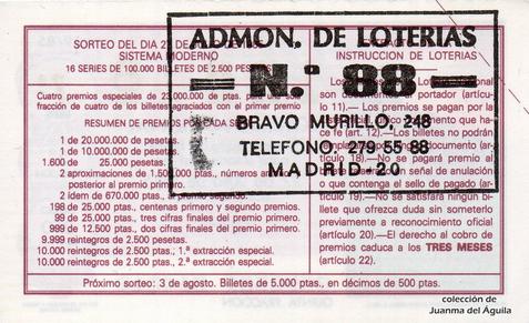 Reverso décimo de Lotería 1985 / 29