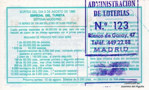 Reverso décimo de Lotería 1985 / 30