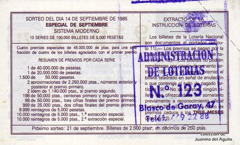Reverso décimo de Lotería 1985 / 36