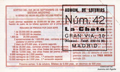 Reverso décimo de Lotería 1985 / 38