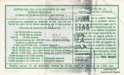Reverso décimo de Lotería 1985 / 49