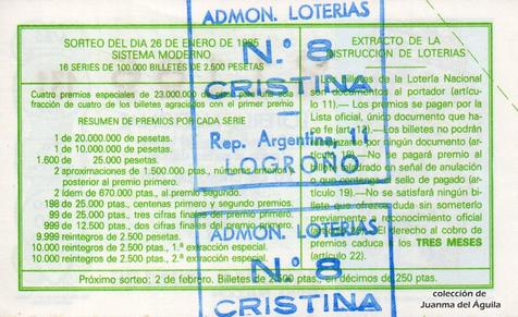 Reverso décimo de Lotería 1985 / 4