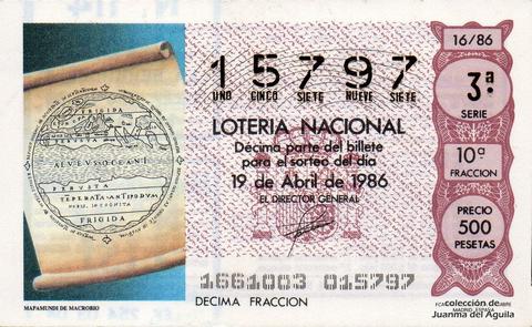 Décimo de Lotería Nacional de 1986 Sorteo 16 - MAPAMUNDI DE MACROBIO