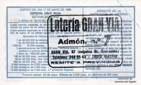 Reverso décimo de Lotería 1986 / 20