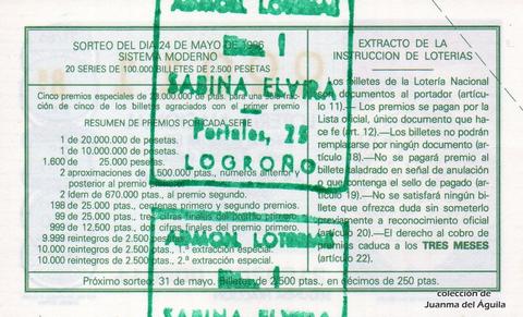 Reverso décimo de Lotería 1986 / 21