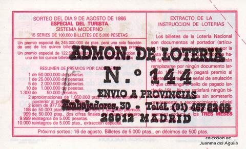 Reverso décimo de Lotería 1986 / 32