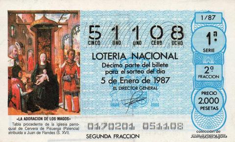 Décimo de Lotería Nacional de 1987 Sorteo 1 - «LA ADORACION DE LOS MAGOS»