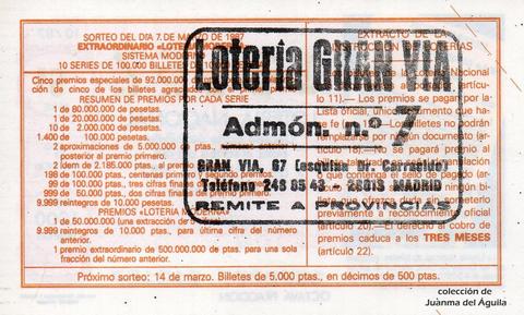 Reverso décimo de Lotería 1987 / 10