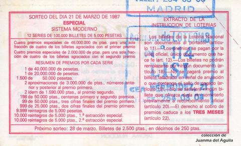 Reverso décimo de Lotería 1987 / 12