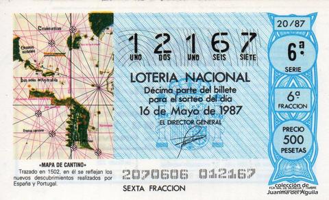 Décimo de Lotería Nacional de 1987 Sorteo 20 - «MAPA DE CANTINO»