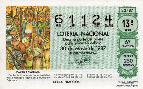 Décimo de Lotería Nacional de 1987 Sorteo 22 - «PIZARRO Y ATAHUALPA»