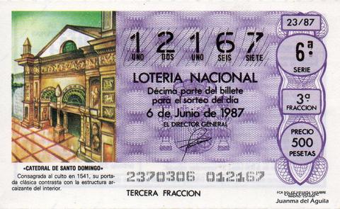 Décimo de Lotería Nacional de 1987 Sorteo 23 - «CATEDRAL DE SANTO DOMINGO»