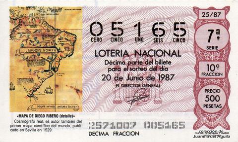 Décimo de Lotería Nacional de 1987 Sorteo 25 - «MAPA DE DIEGO RIBERO (detalle)»