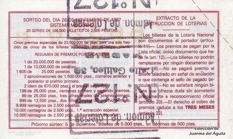 Reverso décimo de Lotería 1987 / 48
