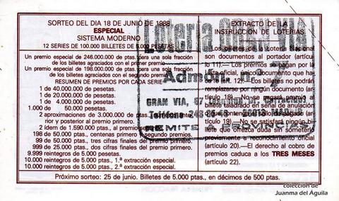 Reverso décimo de Lotería 1988 / 25
