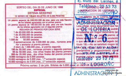Reverso décimo de Lotería 1988 / 26