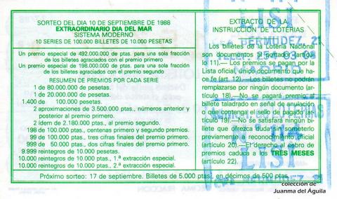 Reverso décimo de Lotería 1988 / 37