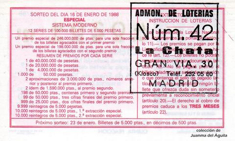 Reverso del décimo de Lotería Nacional de 1988 Sorteo 3
