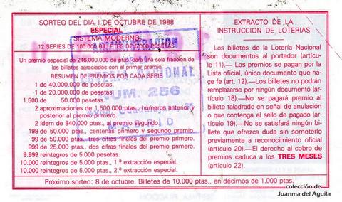 Reverso décimo de Lotería 1988 / 40