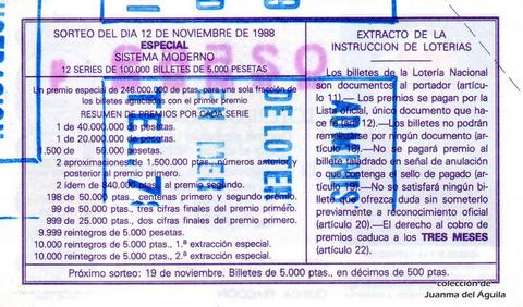 Reverso décimo de Lotería 1988 / 46