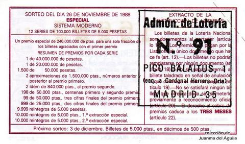 Reverso del décimo de Lotería Nacional de 1988 Sorteo 48